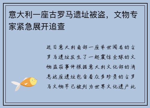 意大利一座古罗马遗址被盗，文物专家紧急展开追查